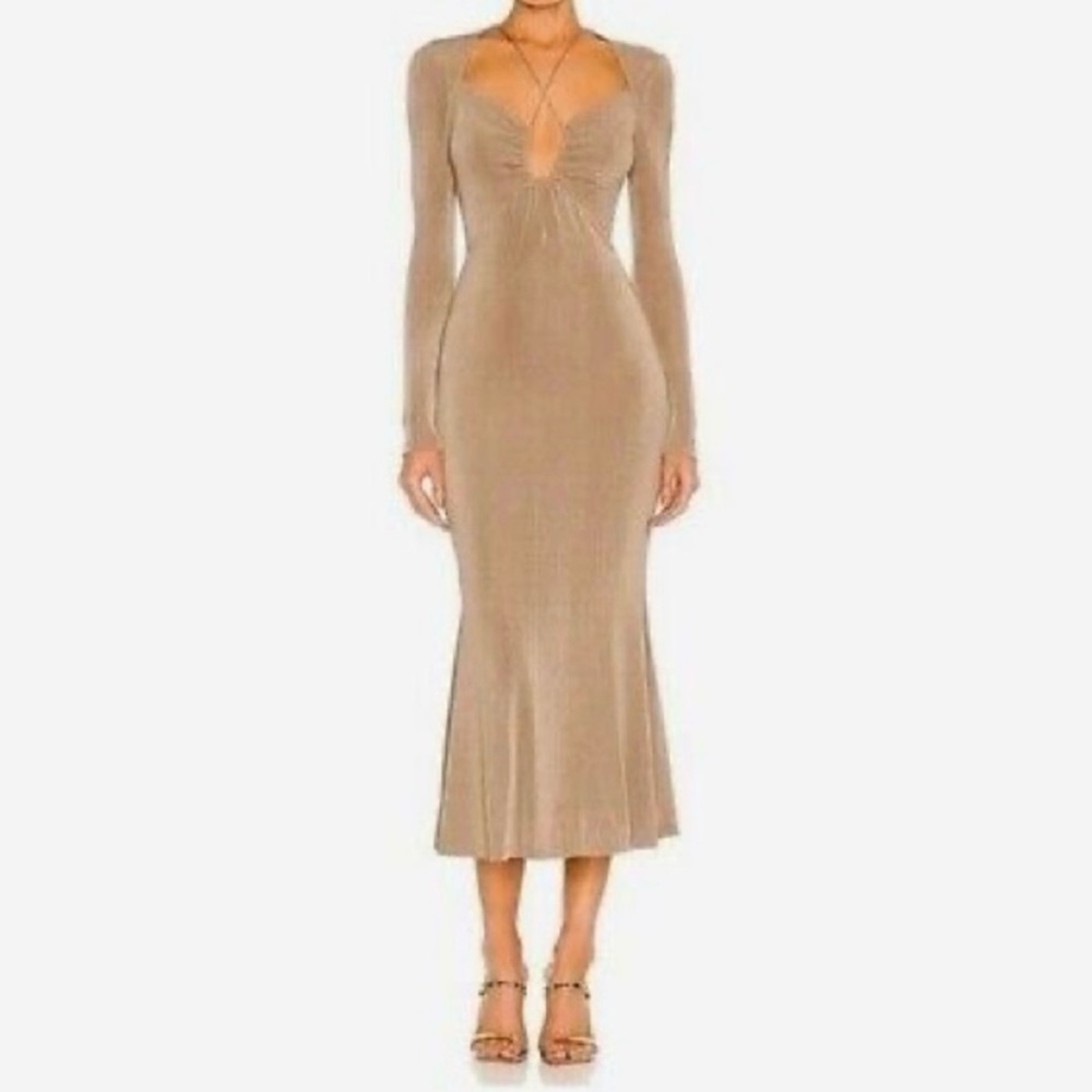 Jason Wu Engracia Tan Long Sleeve Plunge Neck Jersey Midi Dress